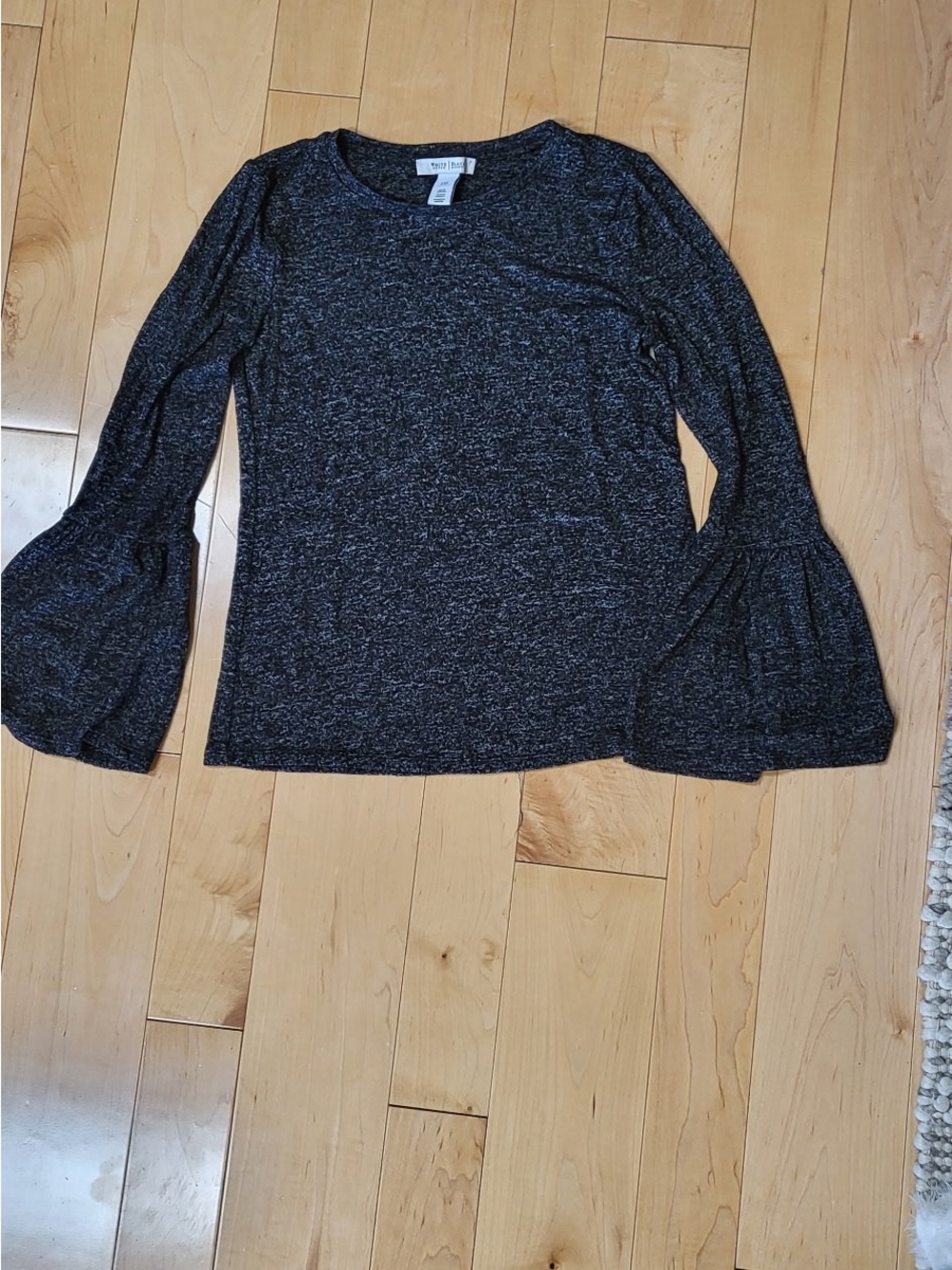 White House Black Market Black Marled Bell Sleeve Long Sleeve Top